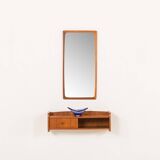 Miroir scandinave en teck du milieu du siècle avec console, années 1960
