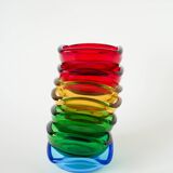 Pair of storage compartments in yellow colored glass, in the style of Murano, 1970