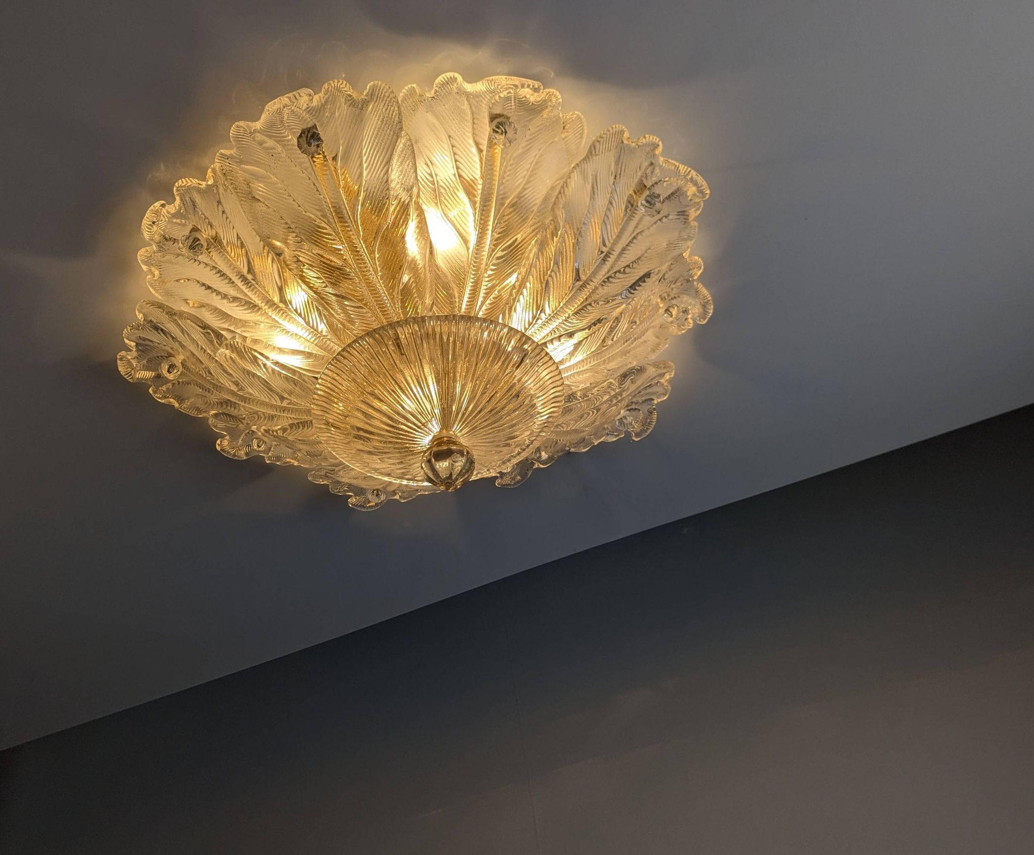 Barovier & Toso Foglia d’Oro Murano ceiling lamp, Italy, 1980s
