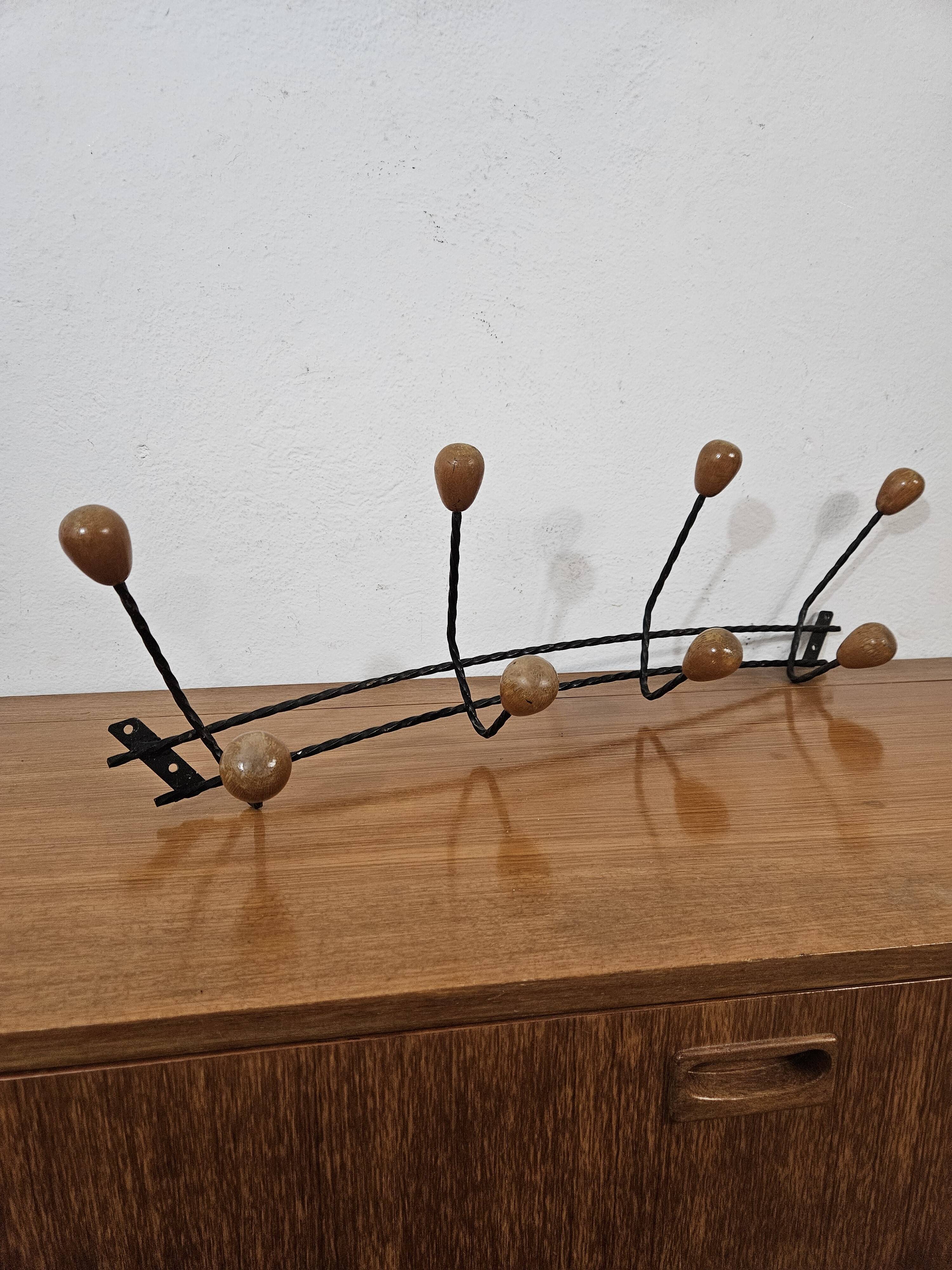 Vintage wall coat rack - Varnished wooden coat rack