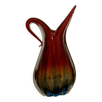Murano red art crystal pitcher vase