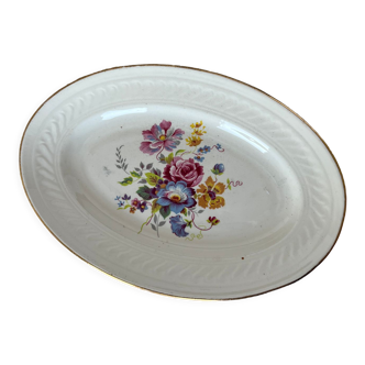 Ravier old porcelain of Gien model Fleurettes gilded edging