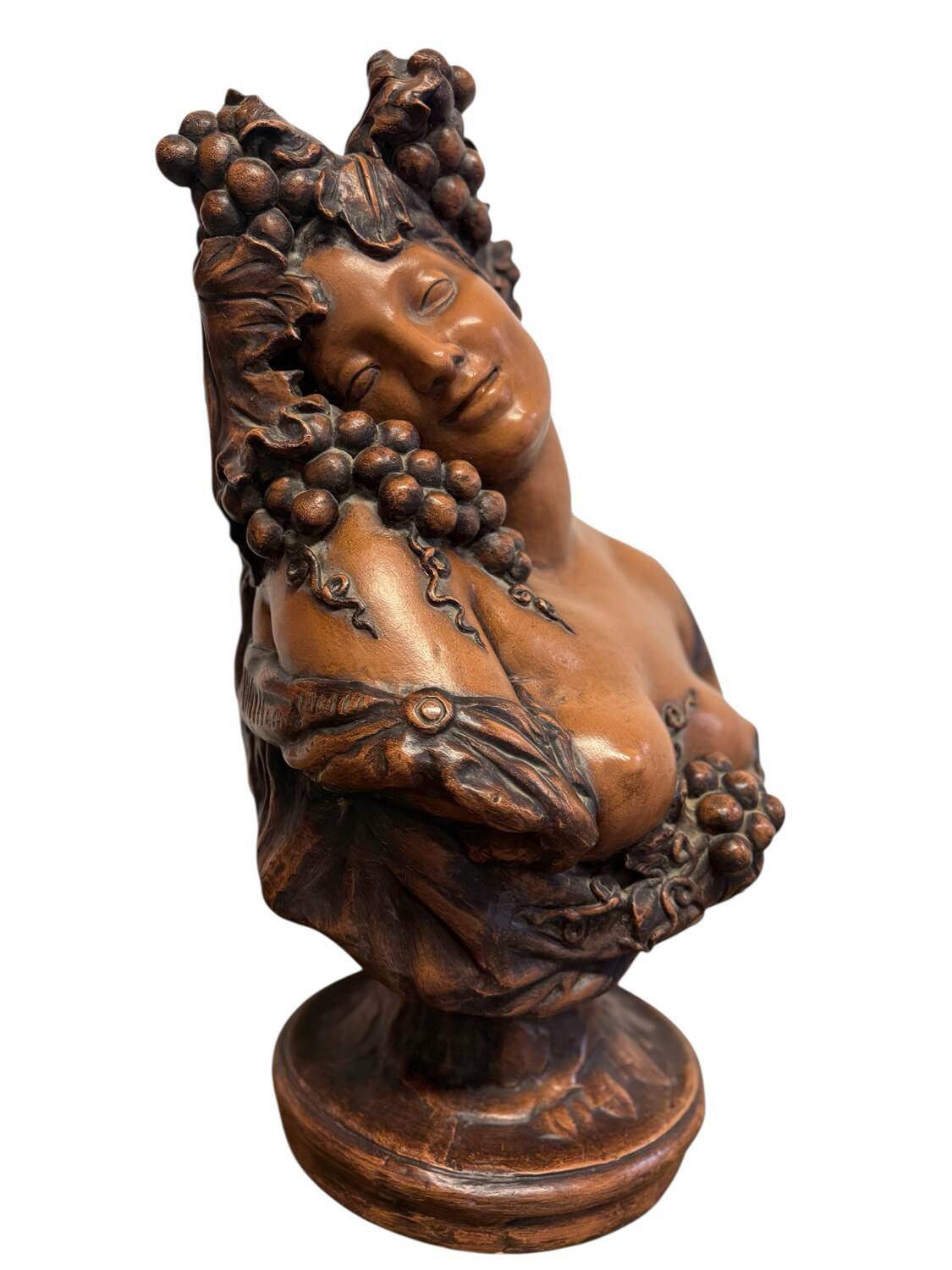 Terracotta sculpture Bust of Bacchus Grapes and vines in the style of