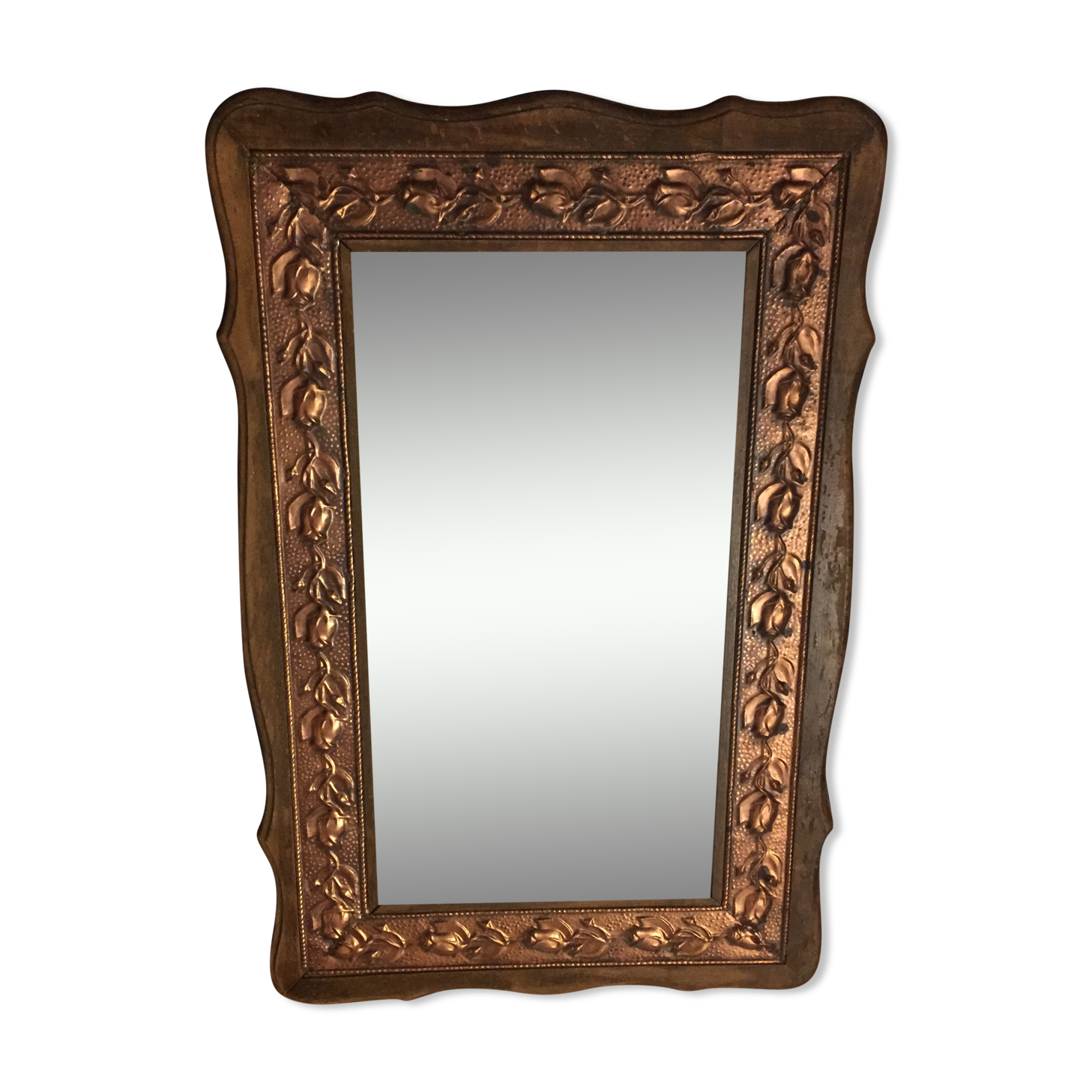 Former mirror wooden décor in copper 41x62cm
