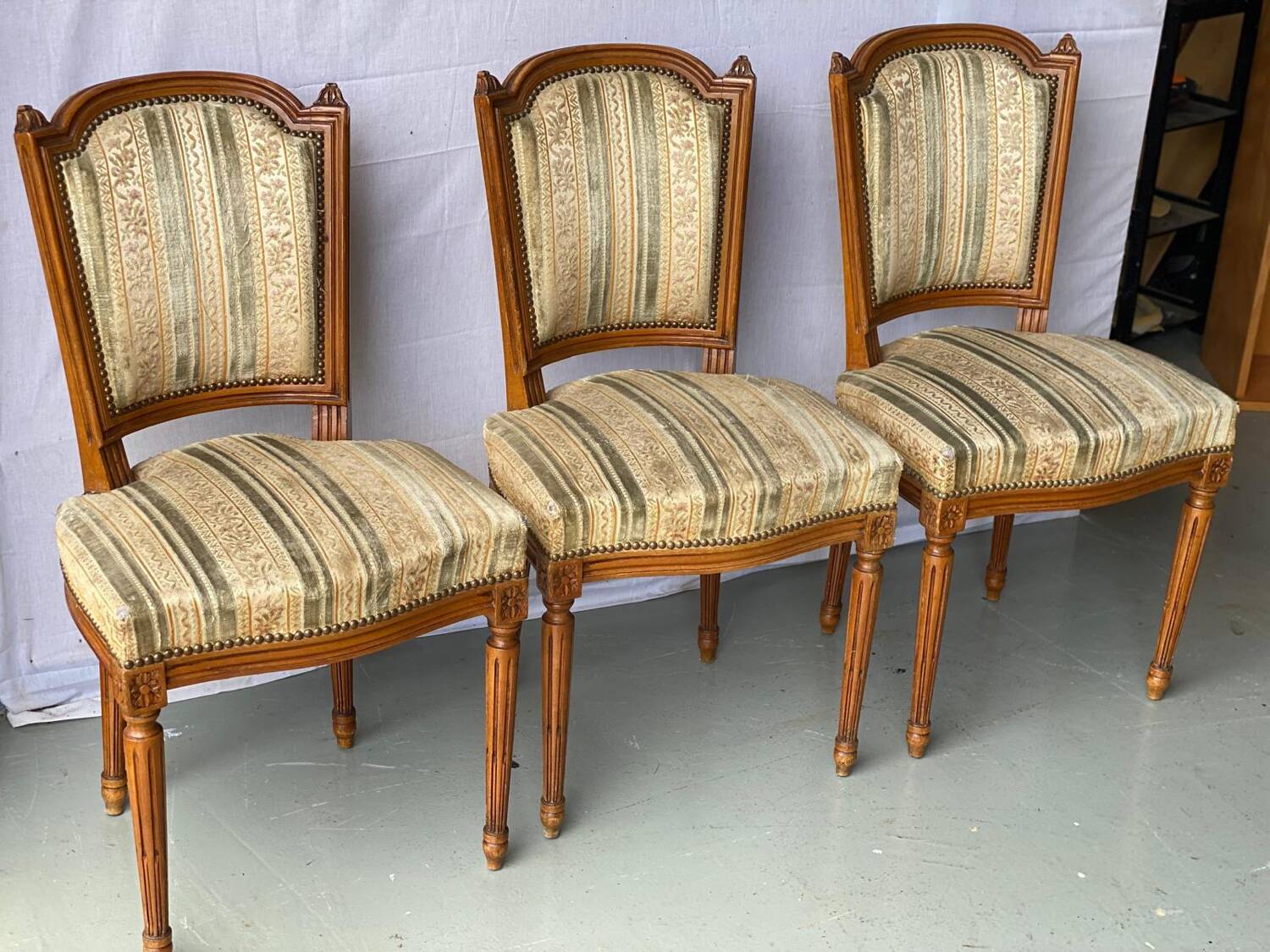 3 vintage Louis XVI style upholstered chairs