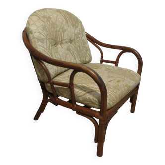 Bamboo and rattan armchair with vintage 60s cushions