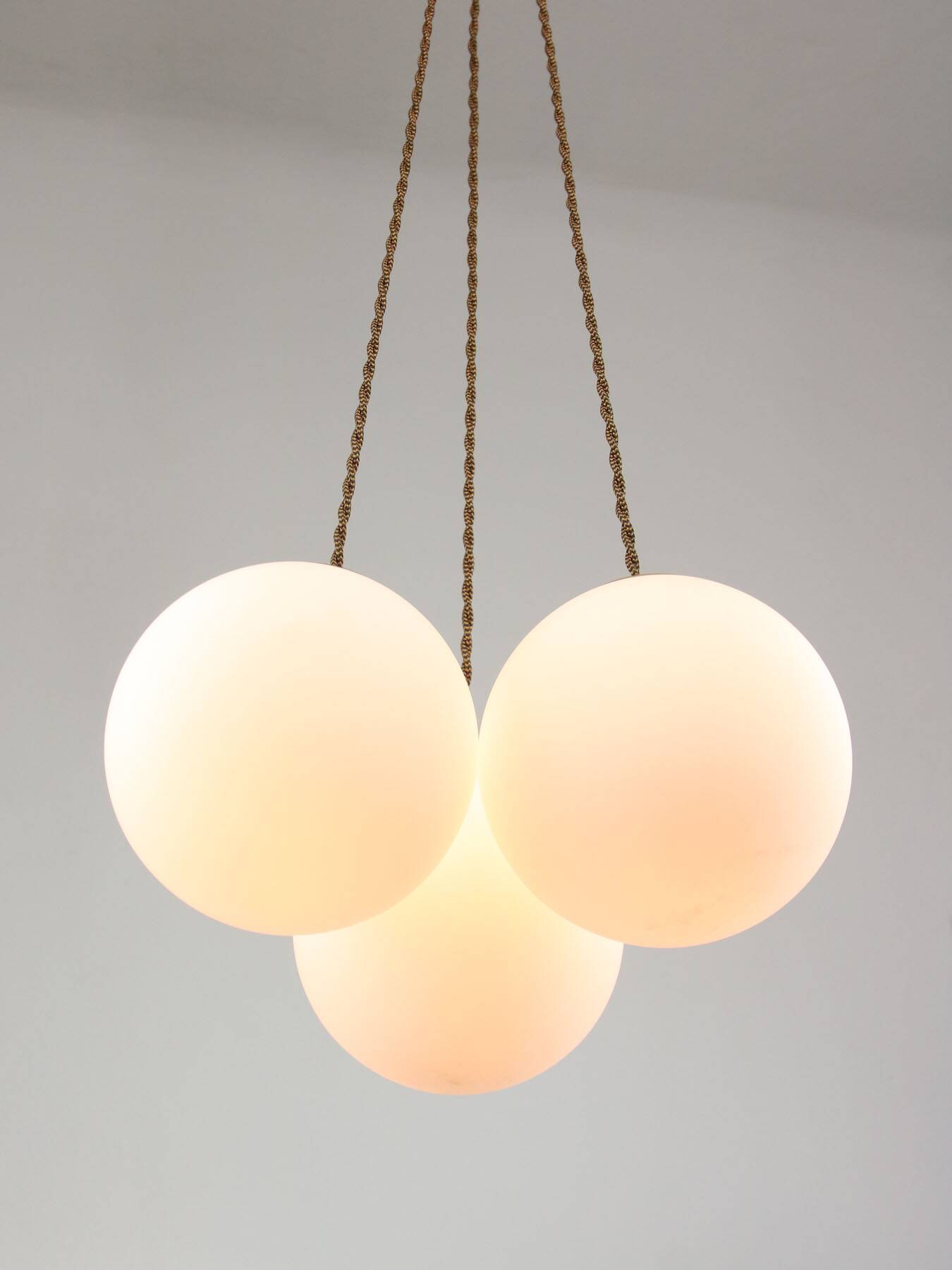 Mid-Century Italian Brass & Opaline Cluster of Lamps