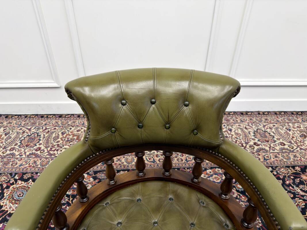 English Chesterfield Desk Chair Captain Chair Green