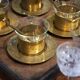 Mid-century tea service in patinated brass and glass