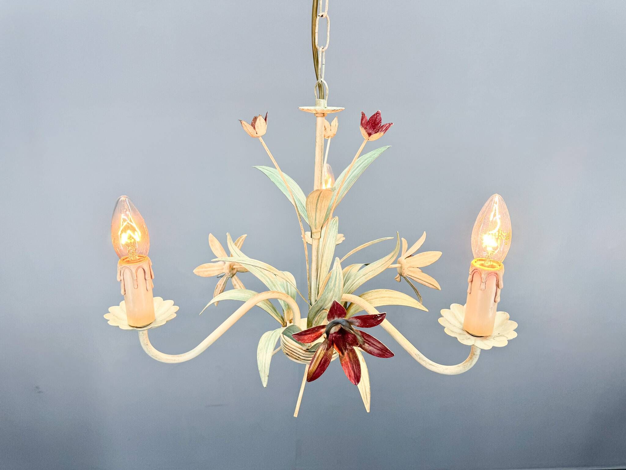 Vintage Metal Floral Chandelier, France, 1970's