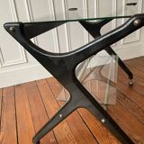 Italian design mahogany and glass rolling console