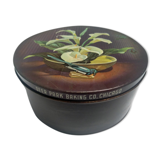 Floral round tin box