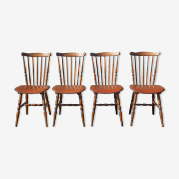 4 chaises Baumann, bois et skaï, années 60-70