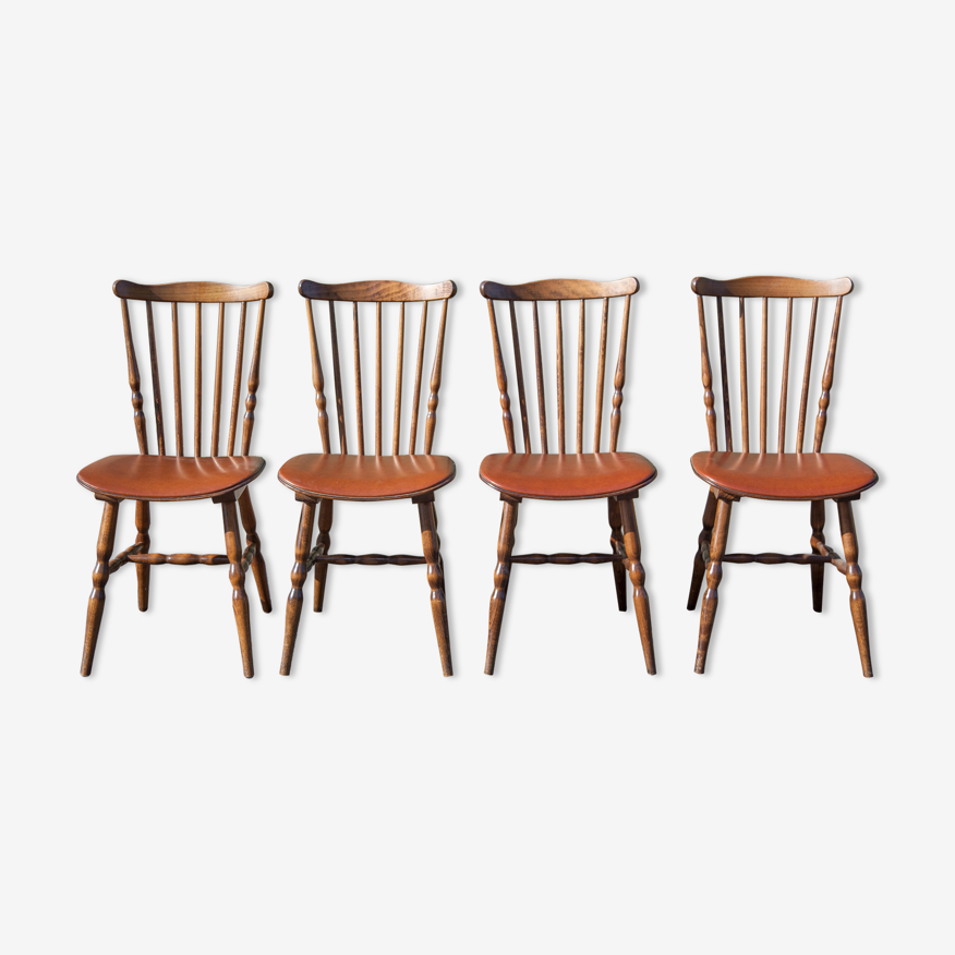 4 chaises Baumann, bois et skaï, années 60-70 | Selency