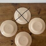 Set of 3 vintage Digoin pink plates, blue & brown stencil pattern