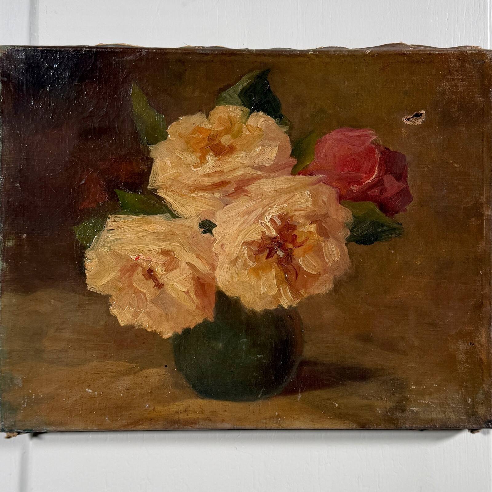 Oil on canvas still life with roses, late 19th century.