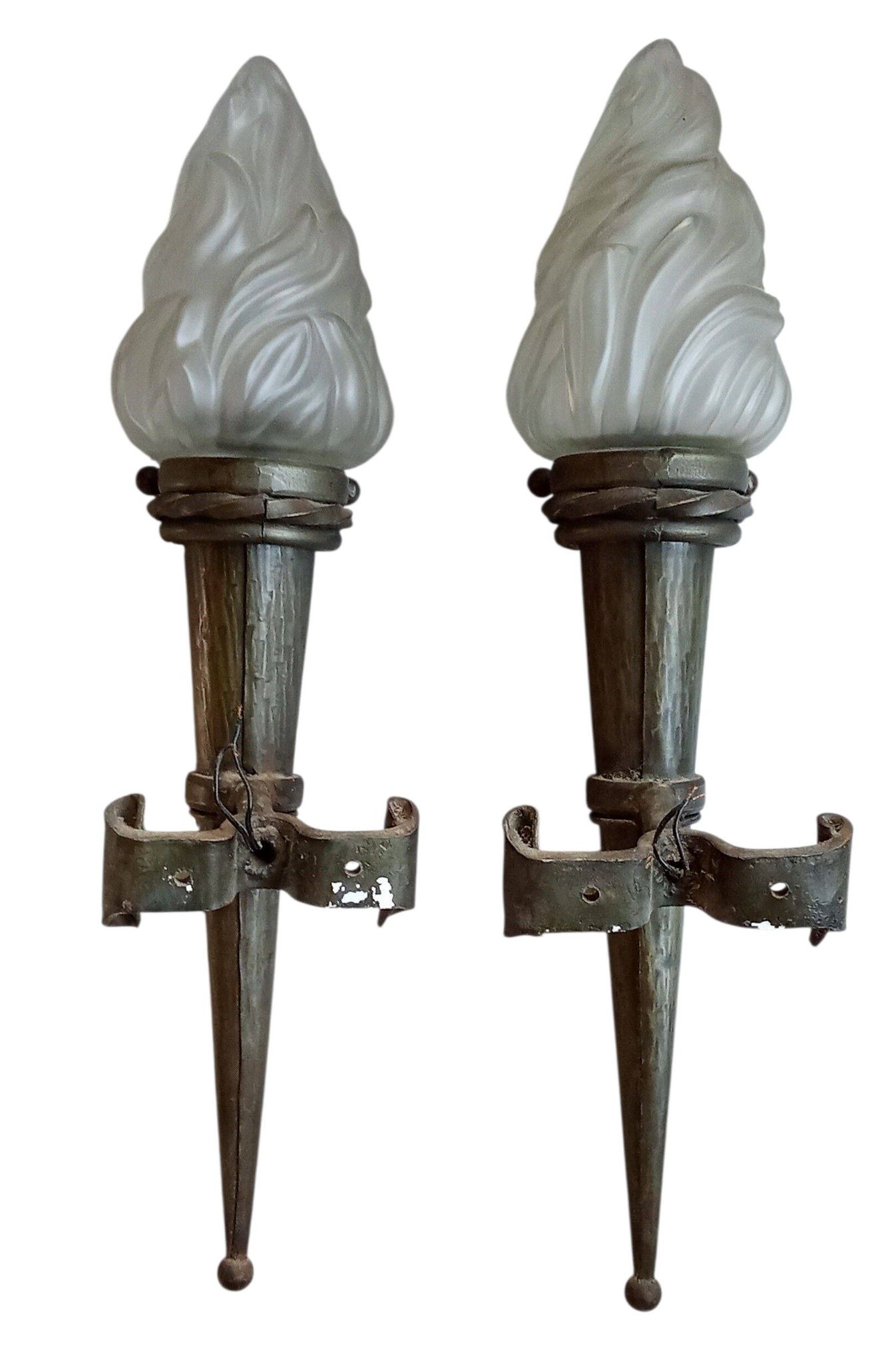 Ancienne paire appliques torchères flambeaux lanternes