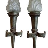 Antique pair of torchiere wall lights and lanterns