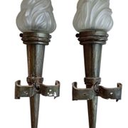 Ancienne paire appliques torchères flambeaux lanternes