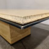 Vintage travertine and brass coffee table by Fedam, 1970s
