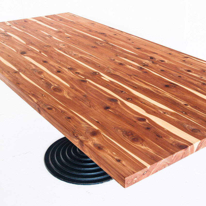 Solid cypress wood table with vintage central leg