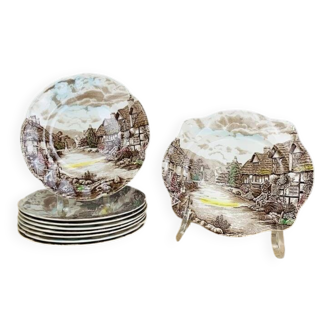 8 plates 1 dish Olde English Countryside Johnson Bros ironstone