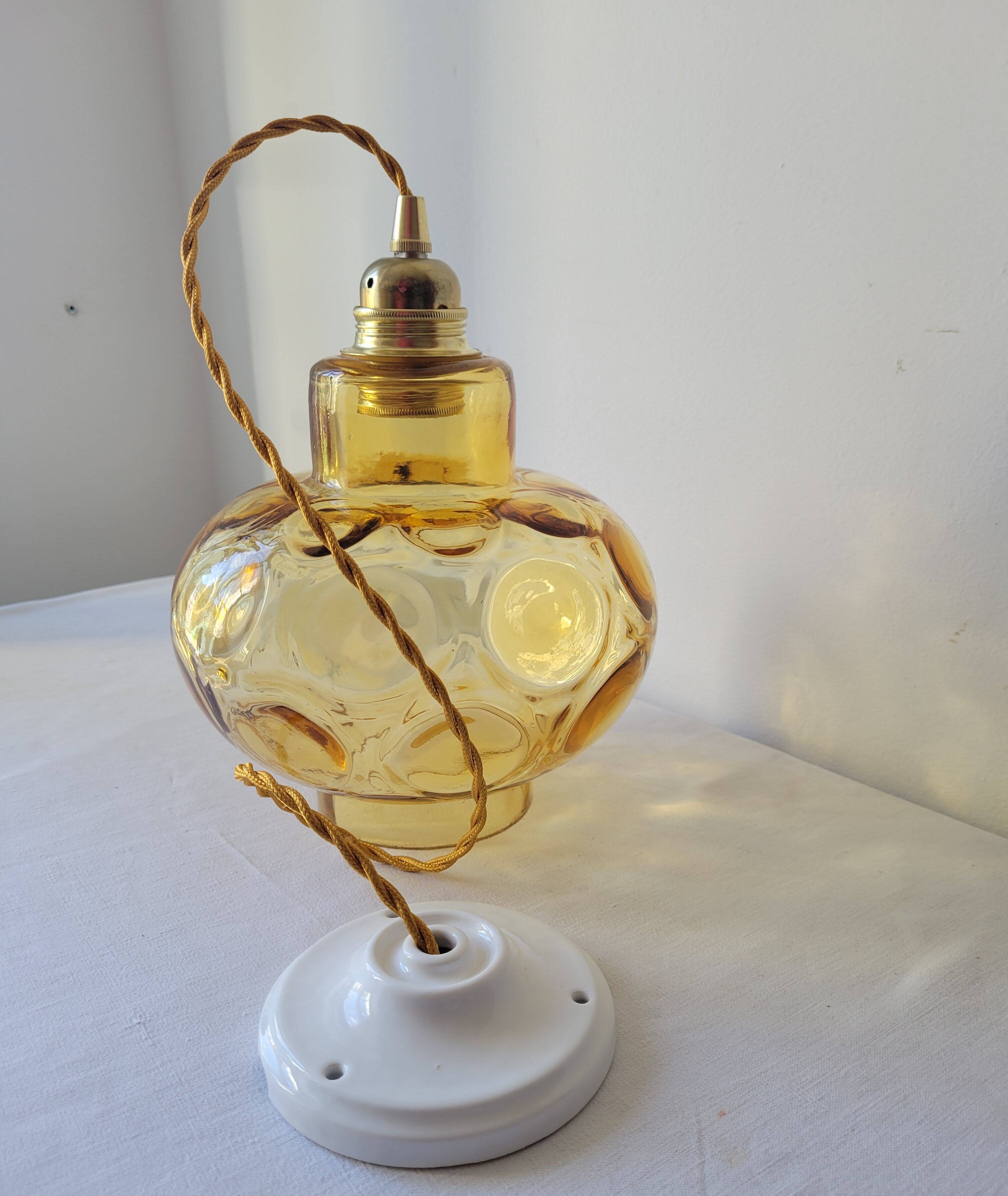 Amber faceted glass pendant light