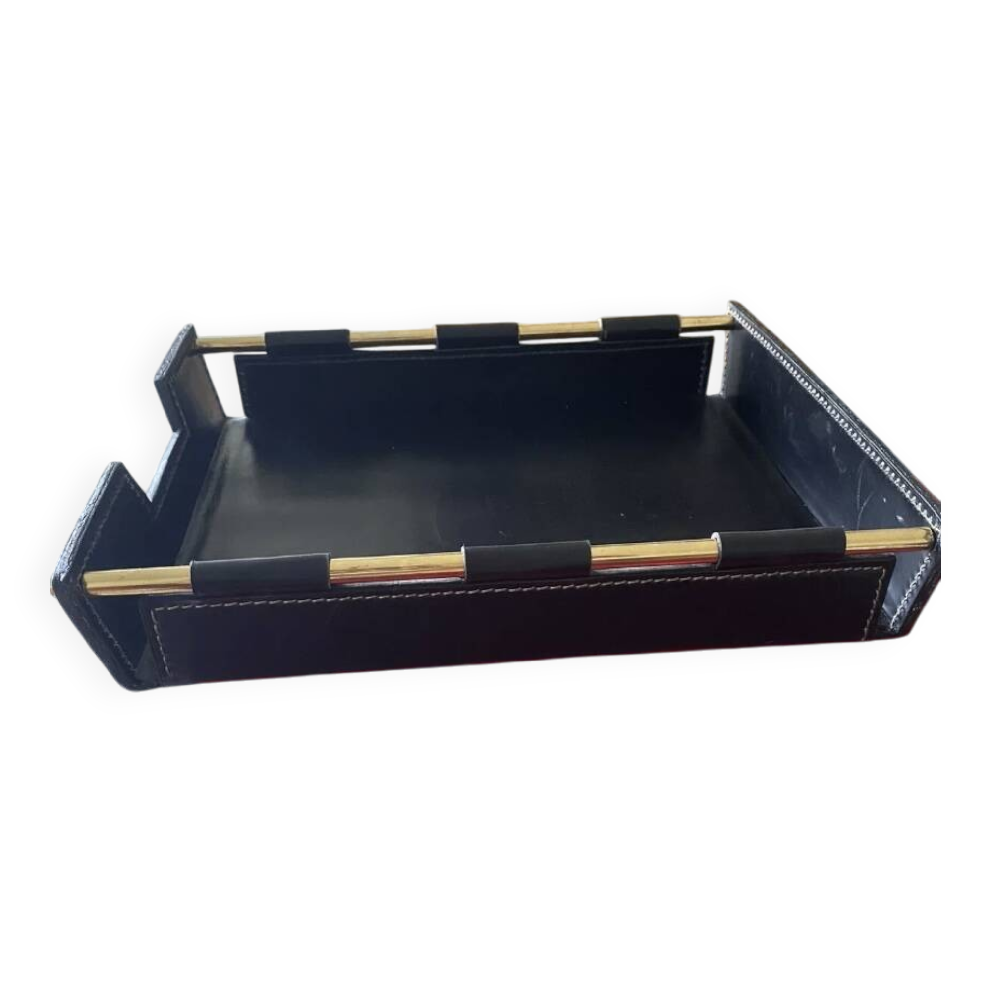Plateau Bureau style Jacques Adnet Cuir Noir  vintage