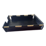 Jacques Adnet Style Desk Tray in Vintage Black Leather