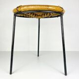 Vintage bamboo and metal stool, Italy, 1950s