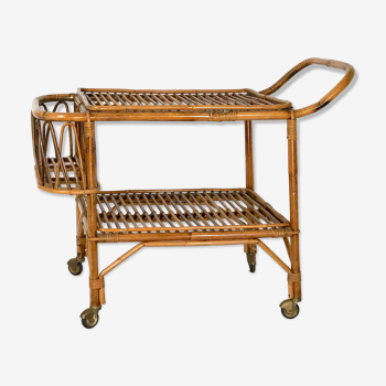 Vintage bamboo bar trolley from 50s. Made in Italy