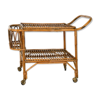 Vintage bamboo bar trolley from 50s. Made in Italy