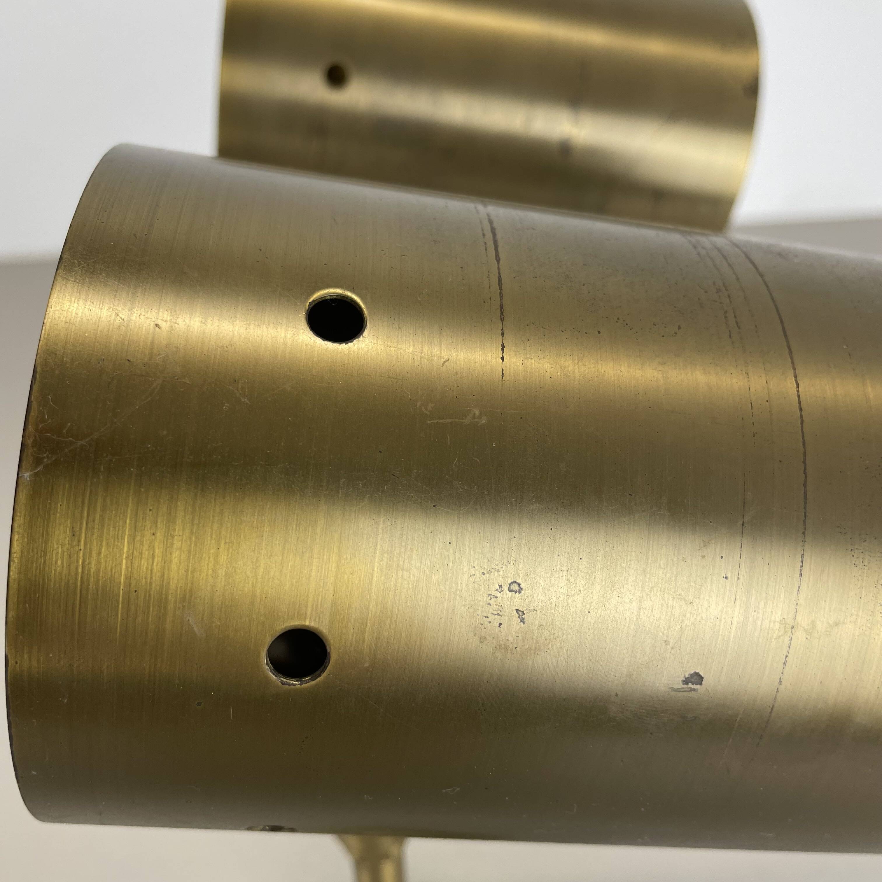 Set of two large minimalist Brass "tube" Wall Light Sconces, Italy 1970s