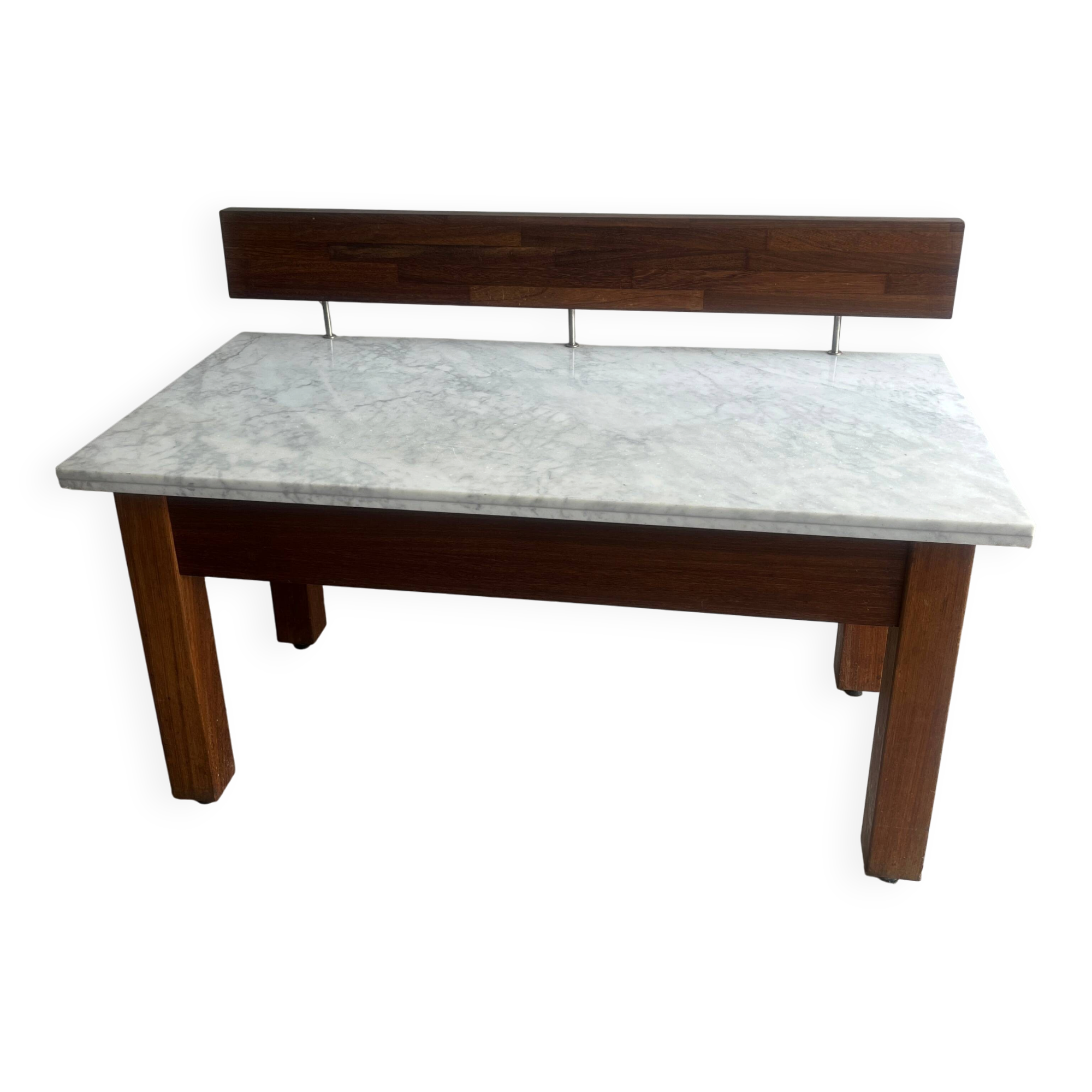 Console postmoderne en marbre avec écran flottant en bois