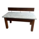 Console postmoderne en marbre avec écran flottant en bois