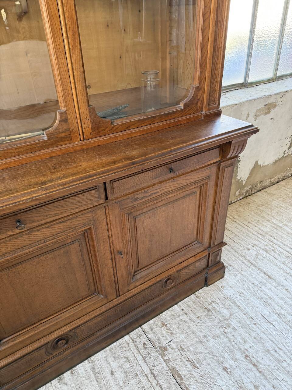 Antique XL Napoleonic oak glass bookcase, 19th century