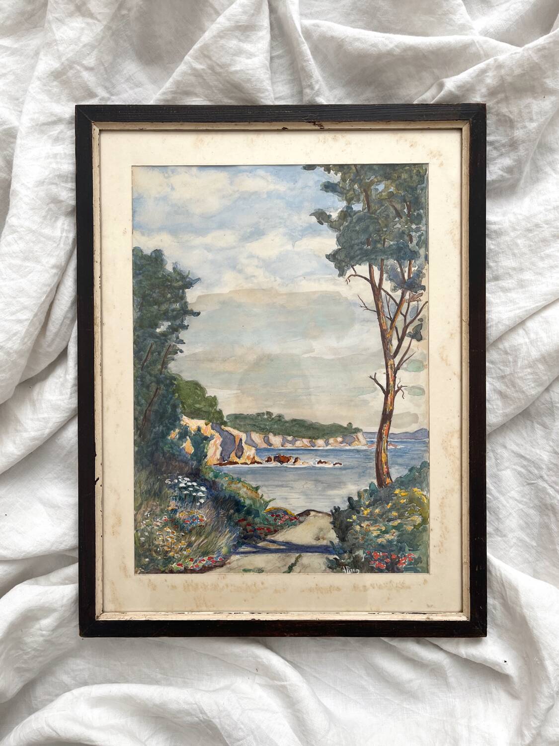 Old watercolor seaside landscape signed A. Brun