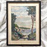 Old watercolor seaside landscape signed A. Brun