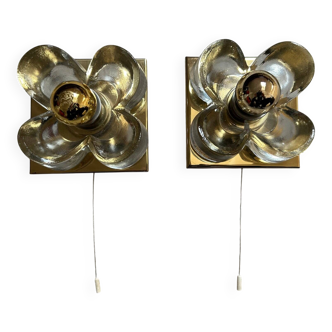 Pair of crystal and brass wall sconces by SiSCHE, Hollywood Regency, Mid-Century Modern