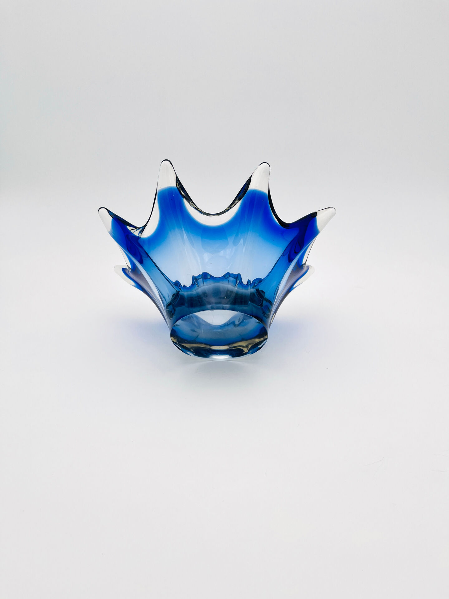 Large Bohemian Crystal Coupe Hospodka Blue Sommerso 1960