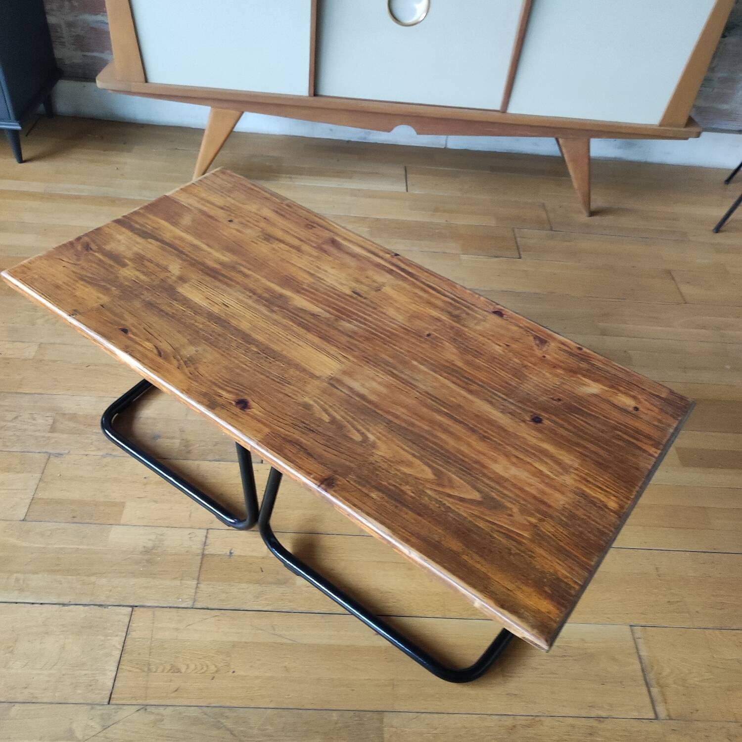 Industrial metal and wood coffee table
