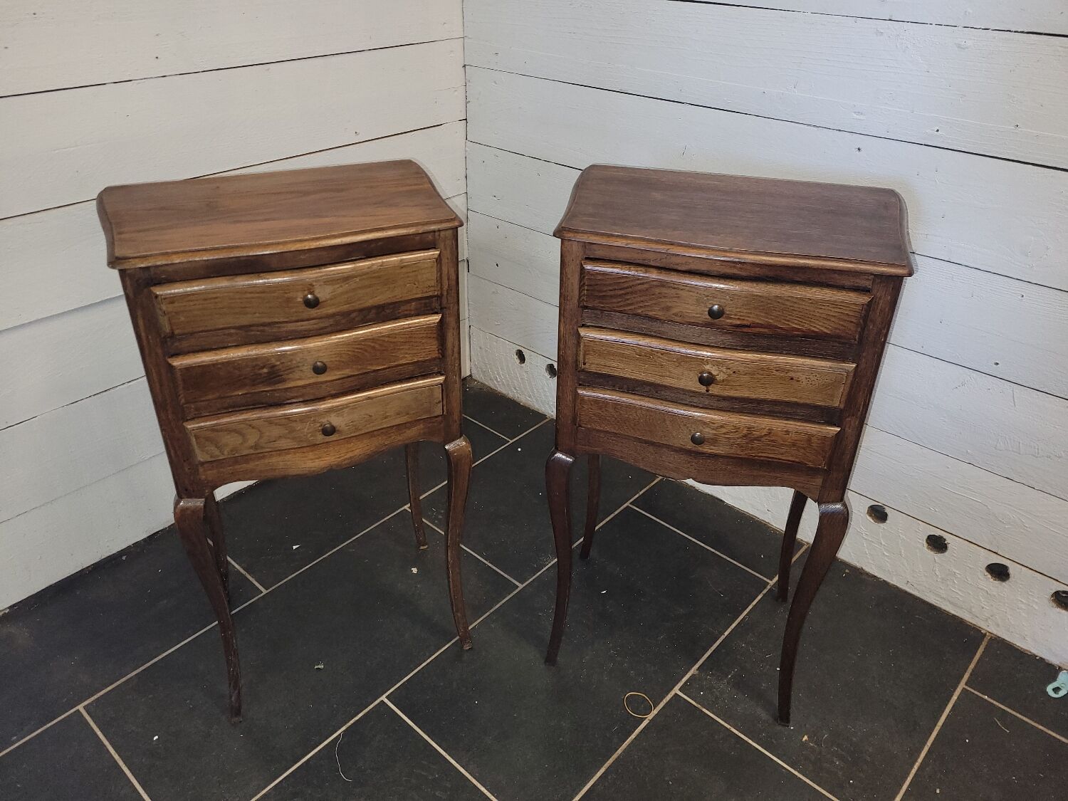 Pair of Louis XV style oak bedside tables