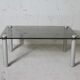 Coffee table cylindrical footings, tray smoked glass, circa 1970