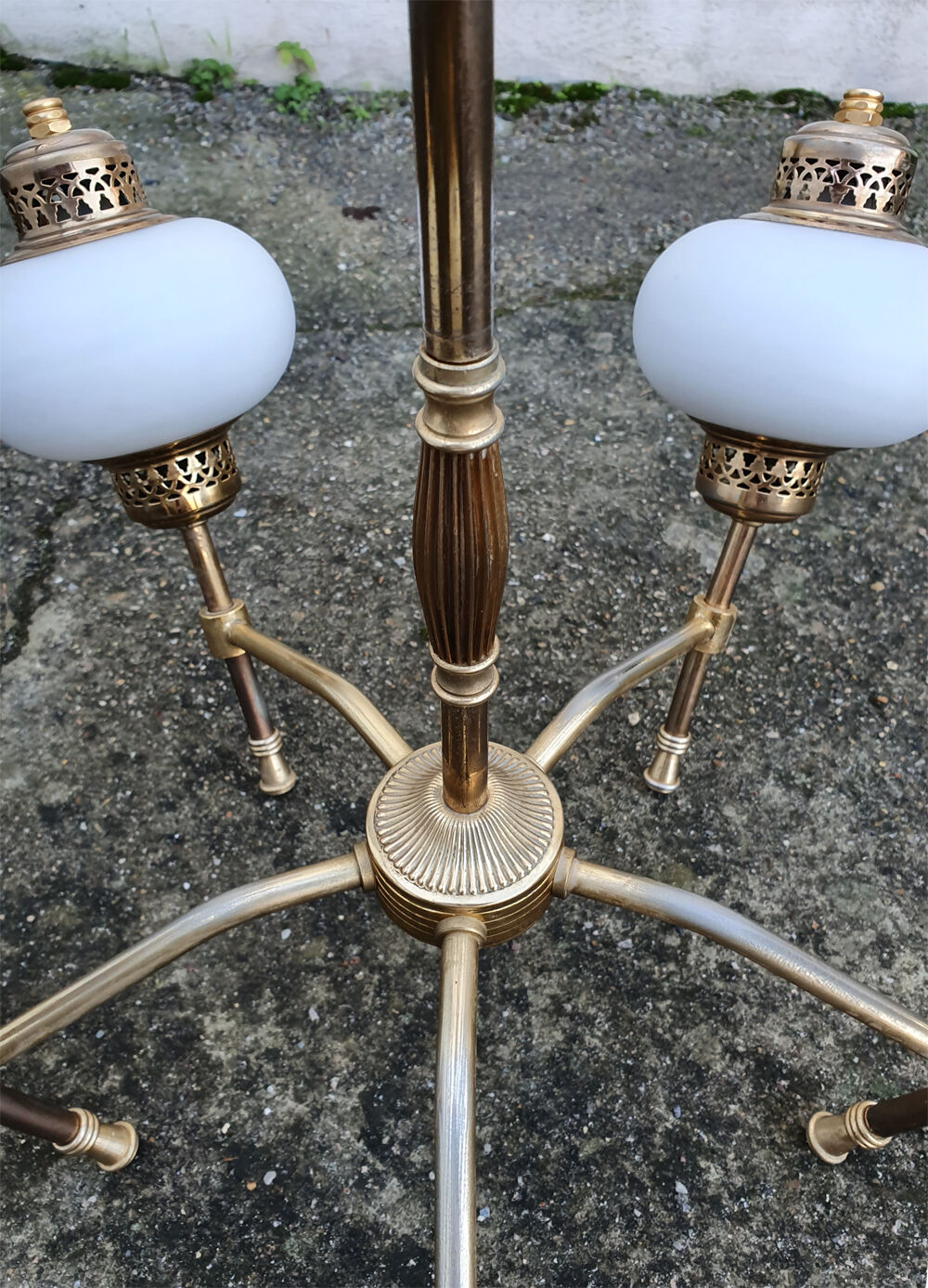 Brass opaline chandelier 1950