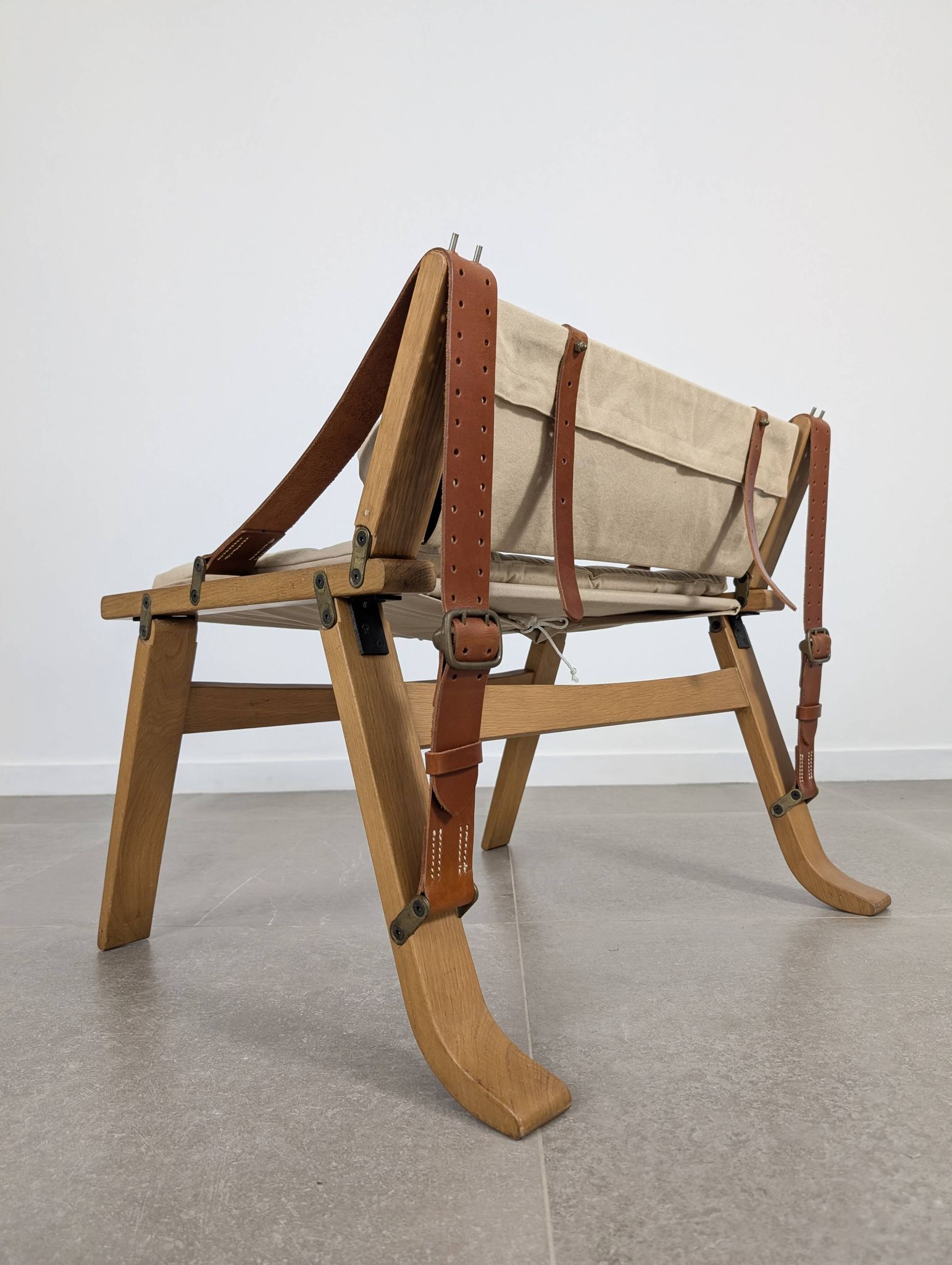 Danish Armchair with Canvas and Leather Straps, 20th Century