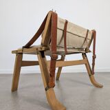 Fauteuil danois avec sangles en toile et cuir, XXe siècle