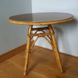 Round coffee table in wicker and bamboo