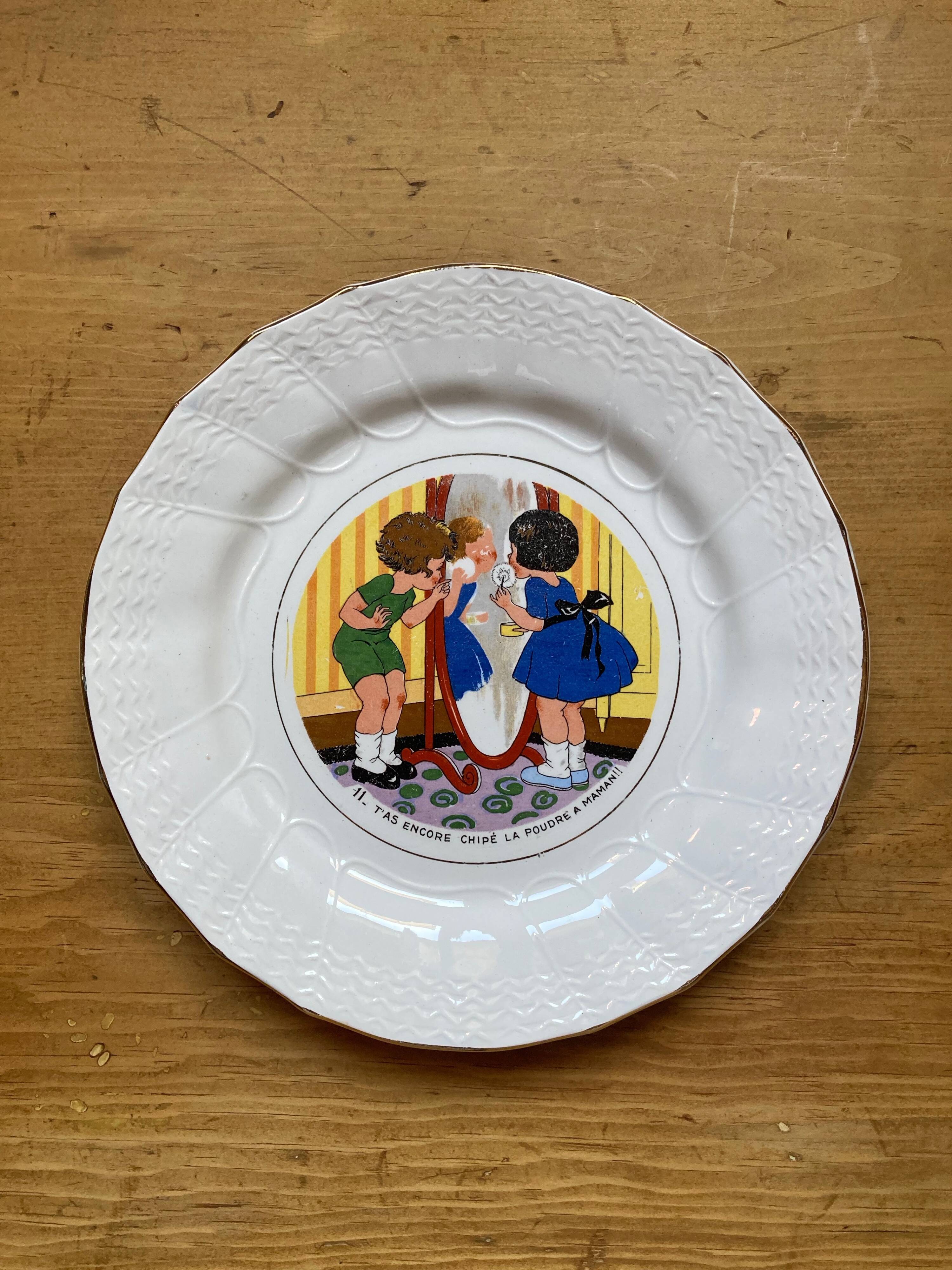 6 talking plates Digoin Sarreguemines "Enfants Bicot"