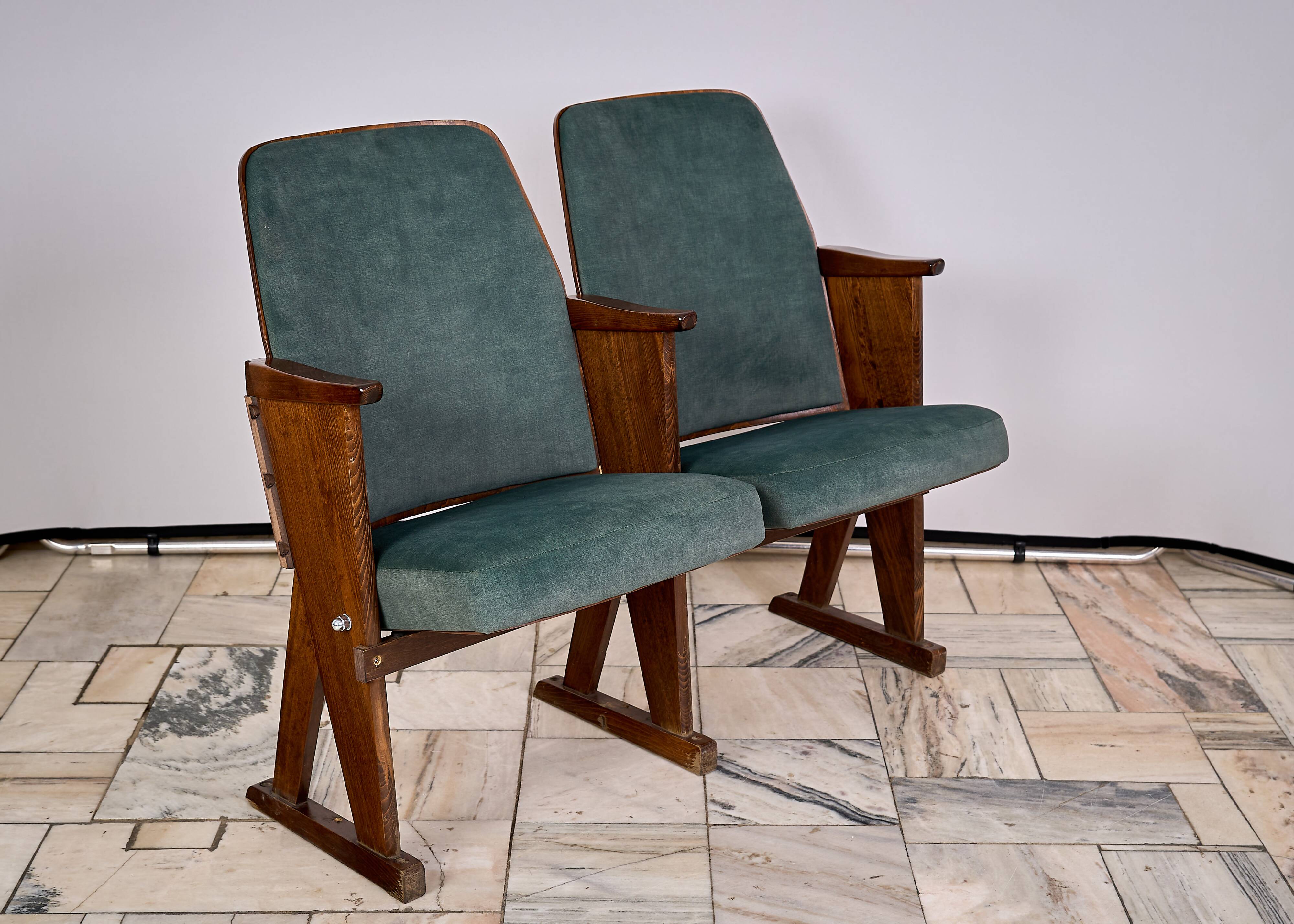 Vintage Czechoslovakian double cinema seats from the 1970s Retro Design