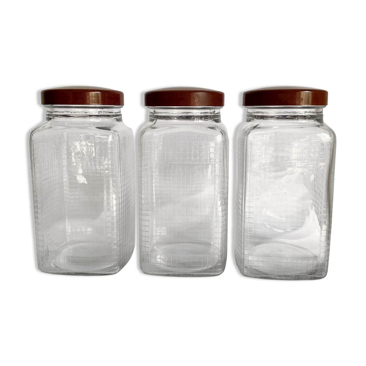 Trio bocaux verre quadrillé bouchon vintage